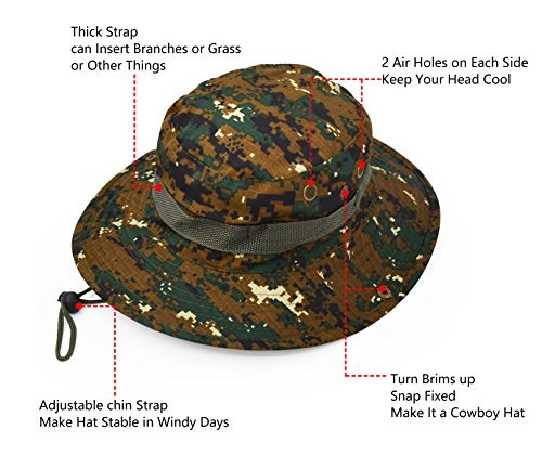 Outdoor Wide Brim Sun Protect Hat, Classic US Combat Army Style Bush Jungle Sun Cap for Fishing Hunting Camping - color: Dark Green Digital