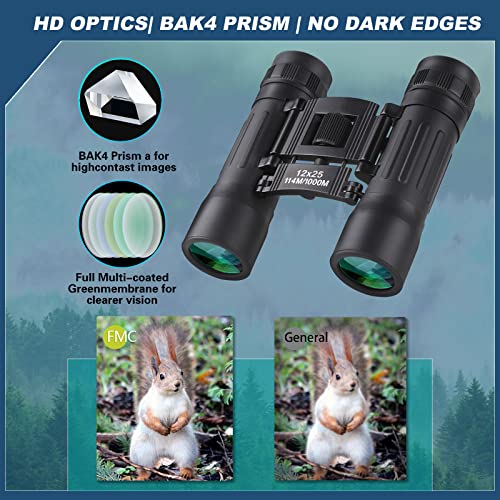 12x25 Mini Binoculars, Portable Compact Binoculars for Adults Kids | Compact Binoculars, Suitable for Bird Watching, Hunting, Travel, Sporting Events and Theater - size: 12X25