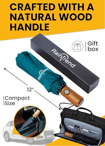 Raintrend Windproof Travel Umbrellas for Rain Automatic +10% Bigger Canopy Strong Frame Compact Folding Portable Umbrella for Women Men Backpack Purse - color: G Dark Turquoise