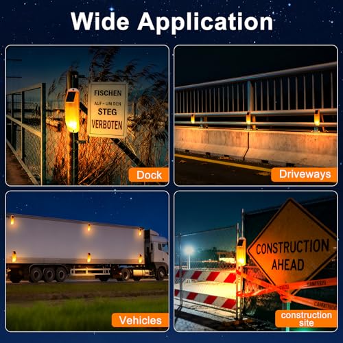Aolyty Solar Warning Lights, Magnetic Base Beacon Light 4 Pack, Yellow | IP54 Waterproof Caution Light Auto On Off for Barricades, Construction Sites, Traffic Safety - color: Yellow