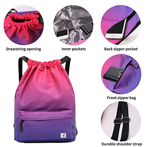 Waterproof Drawstring Bag, Gym Bag Sackpack Sports Beach Backpack for Men Women - color: 07-gradual Purple
