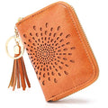 APHISON RFID Credit Card Holder Zipper Card Case Keychain Small Wallet for Women 1927 BROWN - color: 0-4BROWN（single zip）