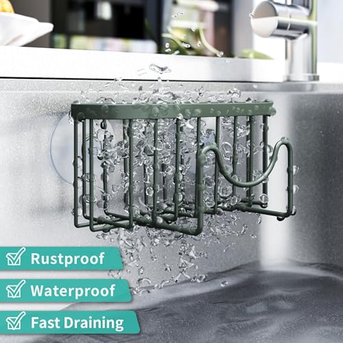 HapiRm Sponge Holder for Kitchen Sink - Sink Caddy with Unique M-Shaped, 2 Installation Methods Kitchen Organizer, Rustproof Stainless Steel Sponge Caddy - Green - color: Green, size: with M-shaped Holder