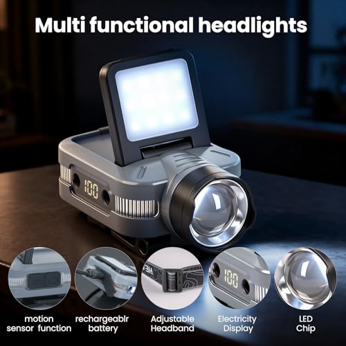Foleto 2-Pack Rechargeable Hat Clip Lights, 900 Lumens Zoomable & Dimmable LED Headlamp Flashlight with 180° Adjustable Clip, 6 Modes, Long Battery Life for Running, Camping, Hiking, Working