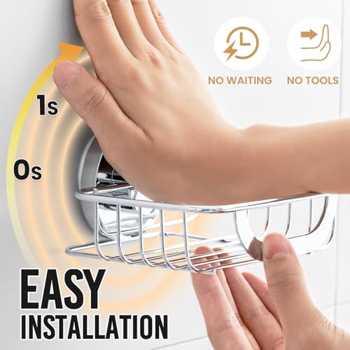 LEVERLOC Soap Holder, Soap Dish for Shower, Suction Cup Bar Soap Holder - style: 1 tier Silver