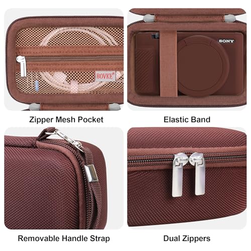 BOVKE 2-in-1 Camera Case Bundle Set for Sony ZV-1 Digital Camera, Brown | Shockproof EVA Hard Case & Anti-Slip Soft Silicone Skin Cover w/Removable Lens Cap, Sony ZV 1 Camera Protection Bundle Kit - color: Brown
