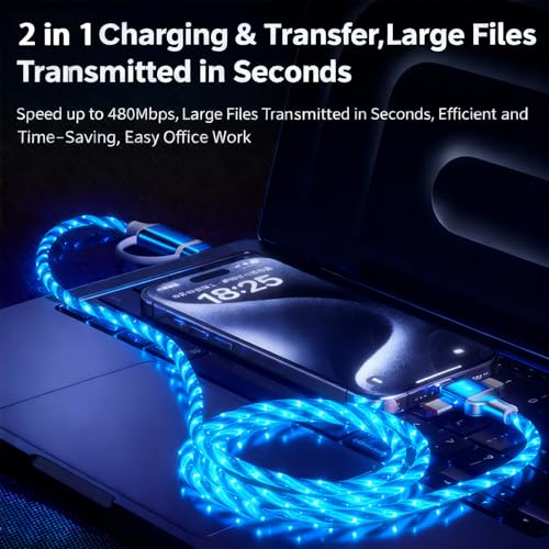 USB Cable PD Fast Charger Lighted Up(USB 6IN1 Starry Blue) Mobile Phone Data Cable,Fast Charging Cable,TPE Material,Compatible with Almost All Devices. - color: USB 6IN1 Starry Blue