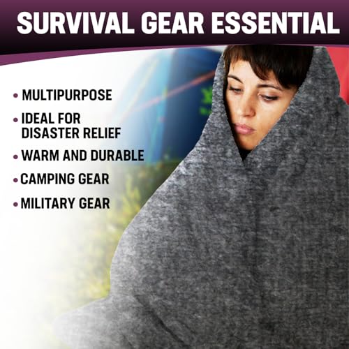 Kemp USA Wool Blanket 60 x 84 Inch Fire Retardant Military Survival Camping | 50% Wool Multipurpose Blanket, 5 Lb Heavy-duty Fire Retardant Throw for Survival, Camping, Military and Disaster Relief