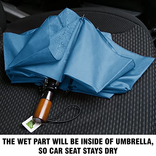 Raintrend Windproof Travel Umbrellas for Rain Automatic +10% Bigger Canopy Strong Frame Compact Folding Portable Umbrella for Women Men Backpack Purse - color: Y Sky Blue