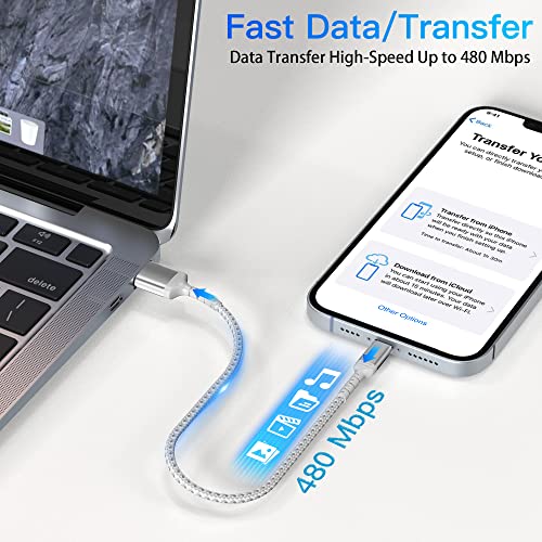 1ft iPhone Charging Cable Short, 3 Pack USB A to Lightning Cord Fast Charging Compatible with Apple iPhone 14 13 12 11 Pro Max Xs X 8 7 Plus SE, iPad Air/Mini, 12 inch Lightning Cable - color: Silver, size: 1 feet