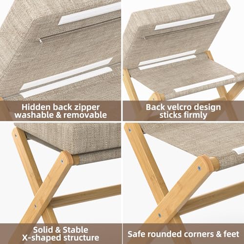 BAMBOOHOMIE Foldable Foot Stool Ottoman, Modern Foot Rest with Bamboo X Legs & Thick Foam Cushion, Folding Foot Stools Small Padded for Bedroom Living Room, Footstool for Chair Couch (Natural - Brown) - color: Natural - Brown