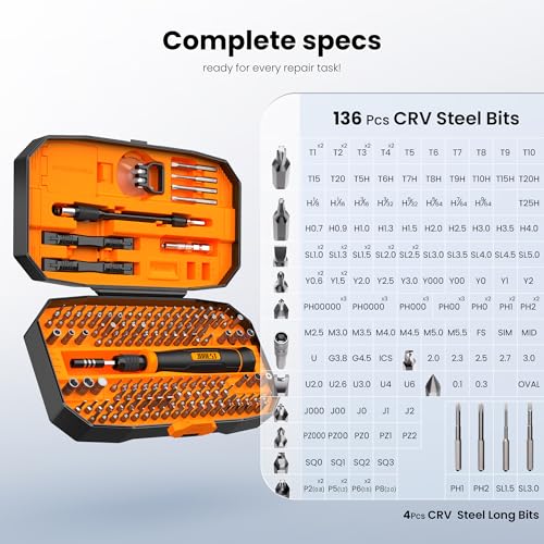 JOREST 152 in 1 Precision Screwdriver Set, Mini Screwdriver Tool Kit | Gifts for Men, Magentic Repair Tool for Macbook, Laptop, PC, PS5, iPhone, Xbox, RC, Jewelers, Watch, Glasses, Electronics - style: 152 in 1