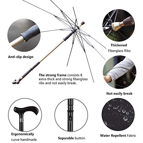 Walking Cane Umbrella 2-in-1 Windproof Walking Sticks Crutch Umbrella,Heavy Duty Frame,Lightweight - Umbrella Cane,Great gift for Birthday,Christmas,Father's Day,Men,Women - color: Classic 2 in 1