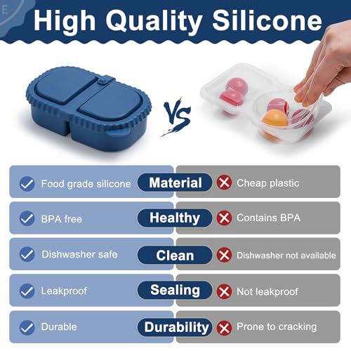 3 Pack Silicone Reusable Snack Containers with Lids - 8 oz Double Compartment Snackle Box for Kids & Adults, BPA-Free & Leakproof, Small for Dressing, Snacks, School, Office, Picnic - color: 2-Compartment (3-Pack)