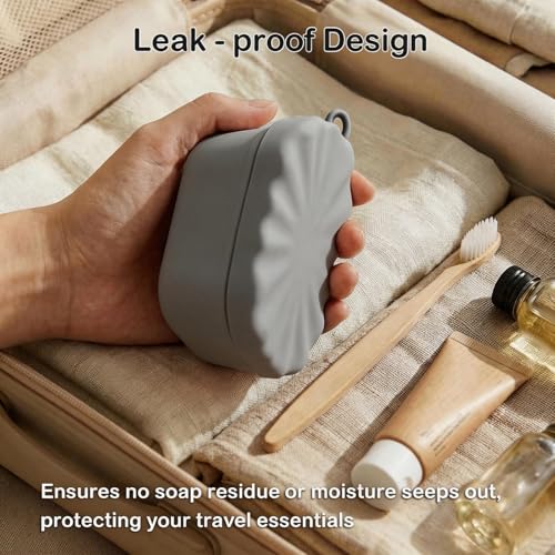 Silicone Travel Soap Case, Leak Proof Soap Dish Holder with Drainage, Shower Container for Kitsch Shampoo Bars & Standard Soaps Traveling Accessories for Gym Camping (Grey, Square) - color: Grey