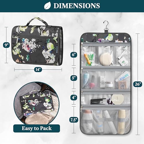 PAVILIA Hanging Toiletry Bag for Women Men Foldable Travel Organizer Floral - color: Grey Floral