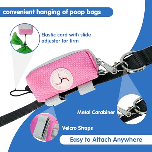 Dog Poop Bag Holder for Leash, Large-Capacity Canvas Pouch, Pink | Holds one bag roll, keys, treats, and small essentials with quick access, secure straps, and water-resistant canvas - color: Pink