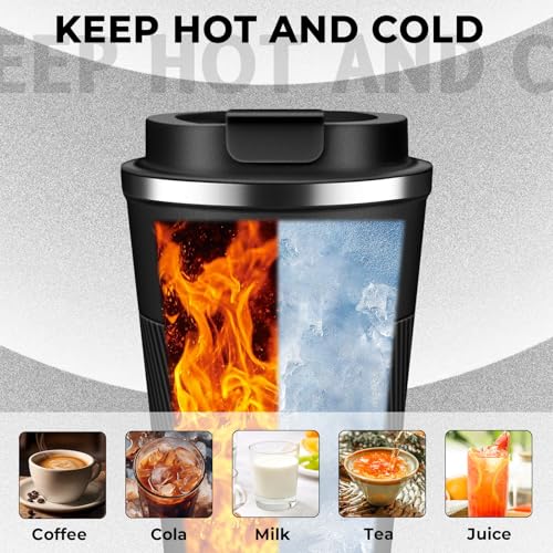 Insulated Coffee Tumbler 12 oz, Stainless Steel Coffee Mug with Lids, Travel Coffee Mug Leak Proof, Double Wall Vacuum Insulated Reusable Coffee Cup, Keep Drinks Hot and Cold (Black, 12 Ounces) - color: Black, size: 12 Ounces
