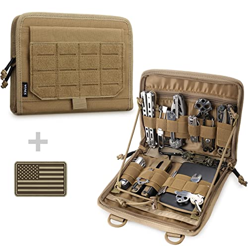 WYNEX Tactical Molle Admin Pouch, Laser-Cut, EDC Organizer Tool Pouch | Utility Organizer EDC Medical Bag, EDC Pocket Modular Pouch, Tactical Accessories EDC Pouch, Include U.S Patch - color: Khaki