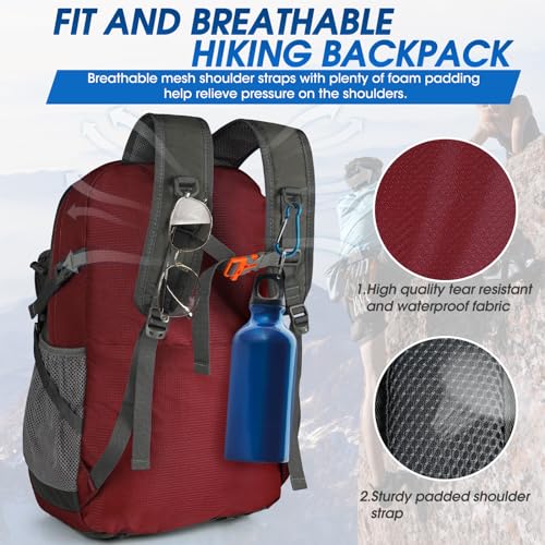 IGOLUMON Hiking Backpack 40L Packable Lightweight Camping Daypack Men Women | Multi-compartment storage Water-resistant Foldable Nylon Material Hiking Day pack for Camping Cycling Outdoor - color: Red