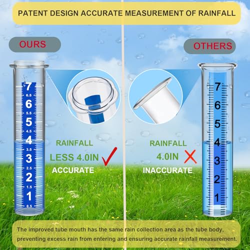 Rain Gauge Outdoor, 7" Freeze-Proof Rain Gauge Outdoor Best Rated, Large Clear White Numbers and Adjustable Height - Stylish and Practical Rain Measuring Tool for Garden, Lawn, Patio - size: 4-Section Rain gauge White