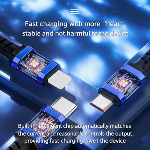 USB Cable PD Fast Charger Lighted Up (USB 6IN1 Braid Blue),A Mobile Phone Data Cable, specifically a Fast Charging Cable, Crafted from Nylon Braided Material. - color: USB 6IN1 Braid Blue