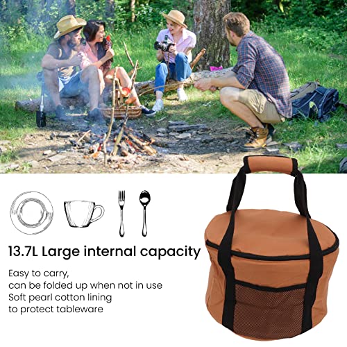 Camping Tableware Carrying Bag, 13.7L Large Capacity Waterproof Picnic Flatware Storage Bag, Outdoor BBQ Round Storage Bag for Plates Dishes Pots Bowls Utensils