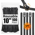 100 Pack Reusable Zip Ties 10 Inch Heavy Duty UV Resistant Cable Ties Black | Reusable Trigger Release / Heavy Duty Nylon / UV Weatherproof / Non-Slip Self-Locking / Smooth Round Ending No Hurt - size: 10 inch