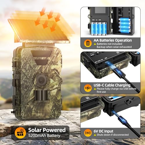 BoxLegend Solar Trail Camera WiFi 4K 60MP with 64GB Memory Card Game Cameras with Night Vision Motion Activated Waterproof Trigger Speed Trail Cam Wide Angle Wildlife Camera for Backyard and Outdoor | Night Vision, Motion Activated, Waterproof, Trigger Sp