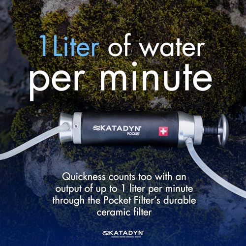 Katadyn Pocket Ceramic Hand Pump Water Filter | 13,000 Gallon Capacity, 20-Year Guarantee, Portable & Lightweight, For Camping, Backpacking & Hiking