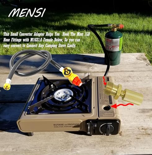 MENSI Portable Camping Stove Replacement Propane Butane Regulator with 27.5” Hose with Thread Converter Fits for 𝐆𝐚𝐬 𝐎𝐧𝐞 𝐆𝐒-𝟑𝟒𝟎𝟎𝐏 𝐏𝐨𝐫𝐭𝐚𝐛𝐥𝐞 𝐒𝐭𝐨𝐯𝐞 - size: 27.5" Hose with Adapter Kits