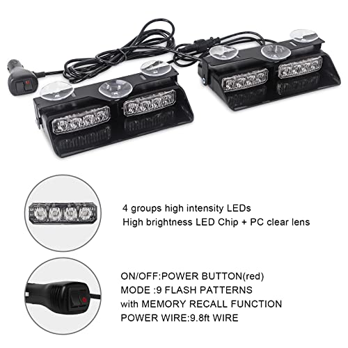 XRIDONSEN 2 in 1 Dash Emergency Strobe Lights Front/Rear Amber Blue Windshield Lights Warning Safety Flashing w/Suction Cups for Volunteer Vehicles, Trucks（Amber/Blue - color: Amber/Blue