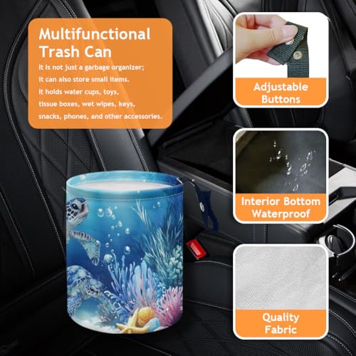 Ocean Turtle Car Trash Can Waterproof Car Garbage Can Car Seat Back Hanging Trash Bag Portable Camping Garbage Bin Storage Bag Collapsible Trash Container for Car Kitchen 5.9 x 7.3 in - color: Turtle ocean