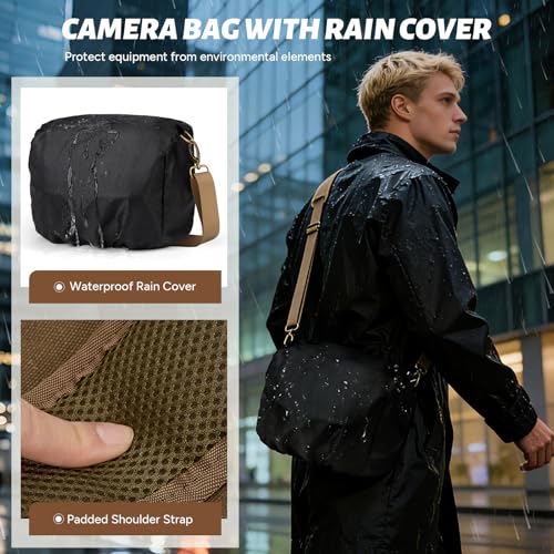 RAINSMORE Camera Bag, Vintage Canvas Camera Sling Bag Crossbody Camera Case - color: Khaki