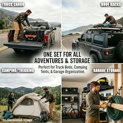 Adjustable Bungee Cords with Hooks Heavy Duty Outdoor (26 Pcs)