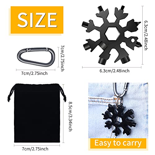 Snowflake Multitool, 1 Pieces 18-in-1 Stainless Steel Snowflake Standard Multitool, Snowflake Tool with Key Ring, Carabiner Clip and Gift Bag (Black) - color: Black, size: 1 PCS