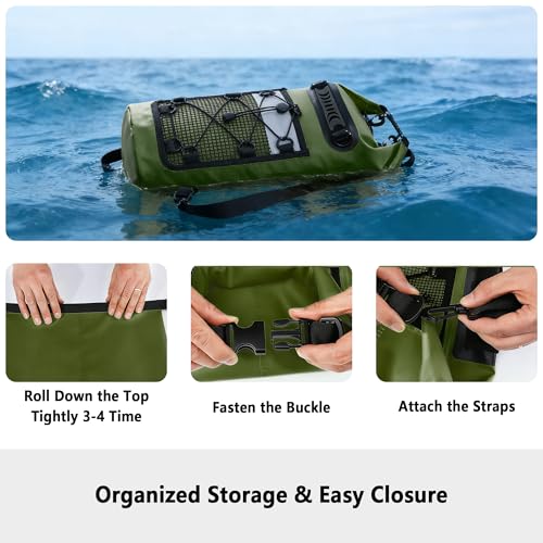 SHENDU 20L Waterproof Dry Bag - Roll-Top Backpack w/Waterproof Phone Case for Kayaking, Hiking, Camping, Boating, Beach Unisex（green） - color: Green