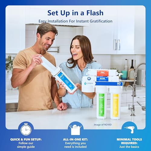 Express Water ROALK10MBN, 10-Stage Under Sink RO System, Alkaline, 100 GPD | NSF Certified 372 & 58, Brushed Nickel Faucet, Reduces 99% of Impurities, BPA Free Materials, Leak Stop Detector - color: Brushed Nickel, style: 10 Stage, Alkaline