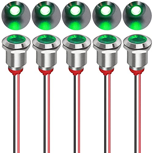 Gebildet 5pcs 12mm LED Metal Indicator Light AC/DC 12-24V Waterproof Signal Lamp Pilot Dash Directional with Wire(Green) - color: Green AC/DC 12-24V