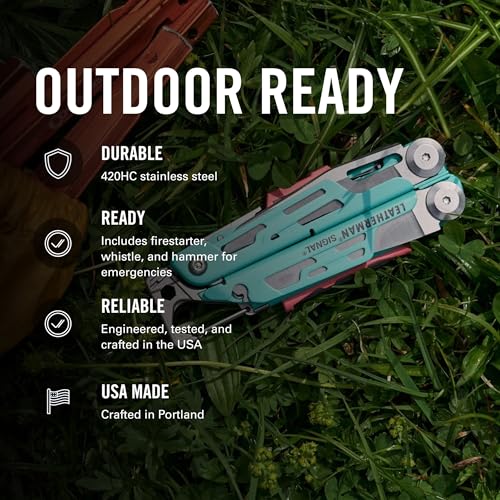 LEATHERMAN Signal 19-in-1 Multi-Tool, Aqua and Silver | Ferrocerium Fire Starter, Emergency Whistle & Diamond-Coated Sharpener for Camping, Hiking & Survival, Made in USA - color: Aqua/Silver