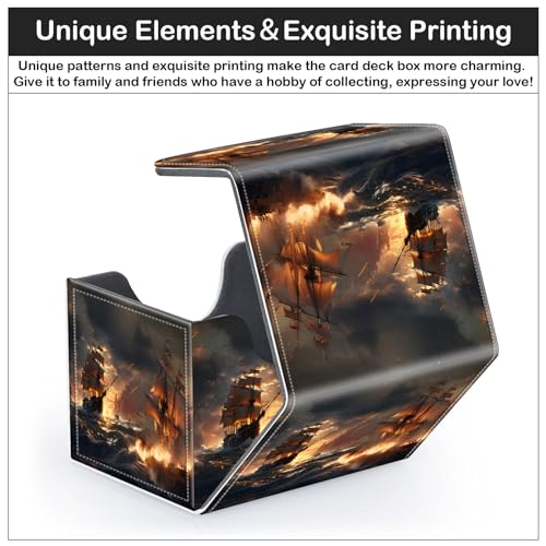 Card Deck Box for MTG Trading Cards with Magnetic Closure,Premium Card Storage Box Case Cover for TCG CCG Magic Cards,Pirate Ship - color: Pirate Ship