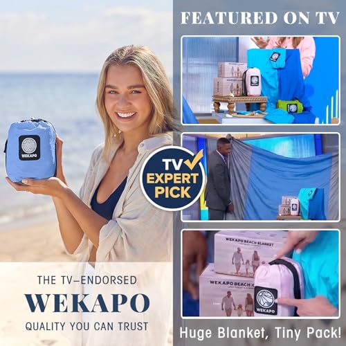 WEKAPO Beach Blanket Sandproof Waterproof, Extra Large Beach Mat, Oversized & Compact Sand Free, Quick Drying Beach Essentials for Vacation, Cruise, Picnic & Camping with Stakes - color: Periwinkle Blue, size: 9x7 FT (1～5 person)