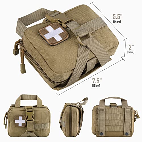 LIVANS Rip Away IFAK Medical Pouch for MOLLE Gear | Small Tactical First Aid Bag with Quick Release Panel, 1000D Nylon & Organizer - color: Khaki