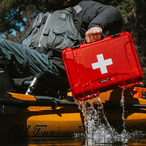 NANUK 910 Waterproof First Aid Box Empty – Durable, Medical First Aid Organizer Case, IP67-Rated, Dustproof, Impact-Resistant, and Floats (13.2" x 9.2" x 4.1") – Red