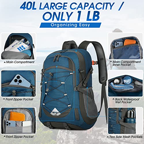 IGOLUMON Hiking Backpack 40L Packable Lightweight Camping Daypack Men Women | Multi-compartment storage Water-resistant Foldable Nylon Material Hiking Day pack for Camping Cycling Outdoor - color: Blue