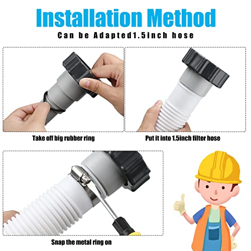 Upgrade 2 Pcs 1.5'' Diameter 59'' Length Swimming Pool Filter Hose with 4 Clamps 2 pcs 1.25 to 1.5 Type B Adapter 2 Replacement Hose Adapter W/collar for Pumps Above Ground Pools(White) - color: White