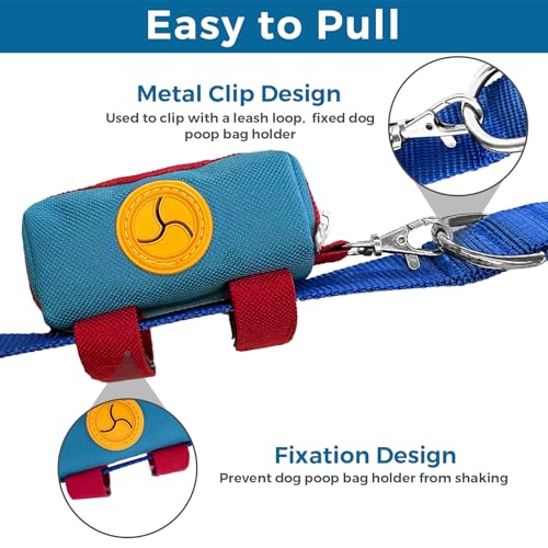 Dog Poop Bag Holder for Leash, Large-Capacity Canvas Pouch, Blue | Holds one bag roll, keys, treats, and small essentials with quick access, secure straps, and water-resistant canvas - color: Blue