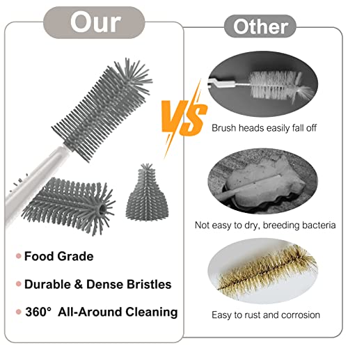 Baby Bottle Brush,6 in 1 Bottle Cleaner Set with Extendable Silicone Bottle Brush,Drying Rack,Nipple & Straw Brushes,Soap Dispenser & Organizer Case,Ideal Gifts for Babies& Moms - color: White