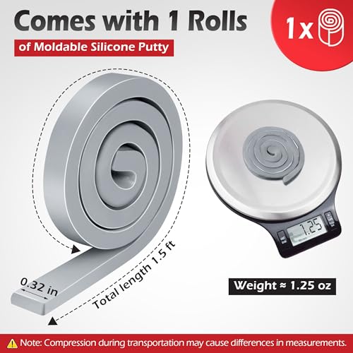 1 Pack Moldable Silicone Putty 1.5 ft x 0.32 in Grey | Non Hardening Multi Purpose Duct Seal for Metal, Glass, Wood, Ceramic, Crafts, Heat Resistant and Waterproof - color: Grey