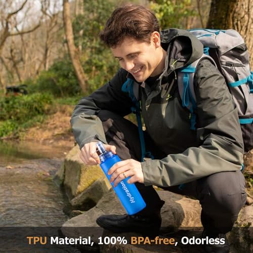 Azarxis TPU Soft Flask Collapsible Water Bottles BPA-Free 250ml 350ml 500ml for Hydration Vest Pack Running Hiking Cycling Climbing - color: Blue 500ml / 16.9oz - 2 Pack